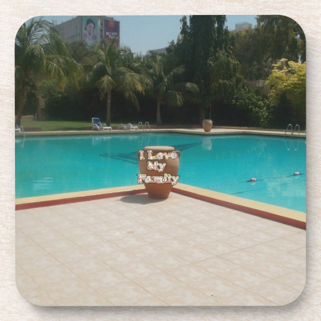 Dessous-de-verre Piscine d'été cool Côté J'aime ma famille (Devant)