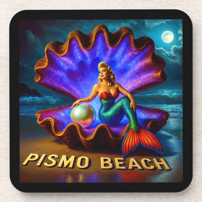 DESSOUS-DE-VERRE PISMO BEACH MERMAID. SÉRIE 1 NUMÉRO 5. (Devant)