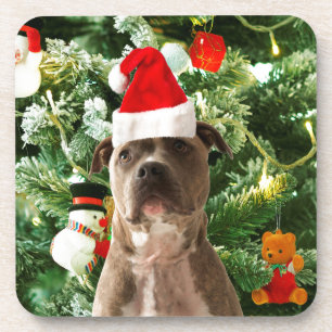 Dessous-de-verre Pitbull Chien Arbre de Noël Ornements Snowman