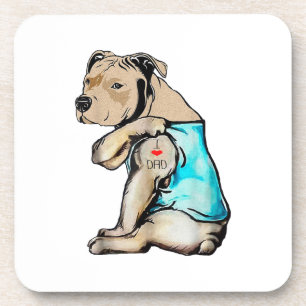 Dessous-de-verre Pitbull Chien I Love Papa Tattoo drôle Famille