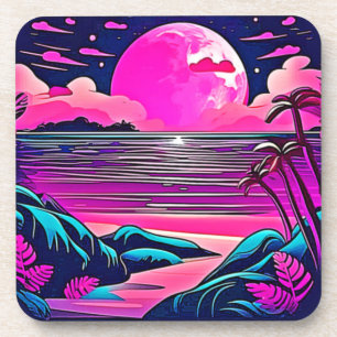 Dessous-de-verre Plage de néon rose lune