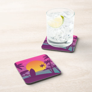 Dessous-de-verre Plage de surf de coucher de soleil violet