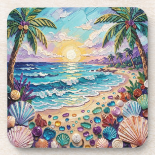 Dessous-de-verre Plage d'Impasto et Verre de Mer Coucher de Soleil