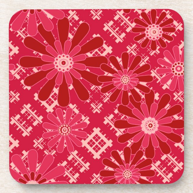 Dessous-de-verre Plaid, floral, plaid, rouge, rouge, rustique (Devant)