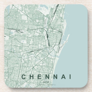 Dessous-de-verre Plan de la ville de Chennai en Inde, design minima