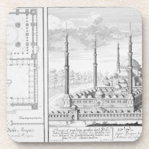 Dessous-de-verre Plan et vue de la mosquée bleue (1609-16), établ