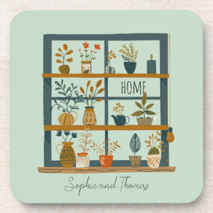 Dessous-de-verre Plante Pot mignon Couple Nom Accueil Sweet Home