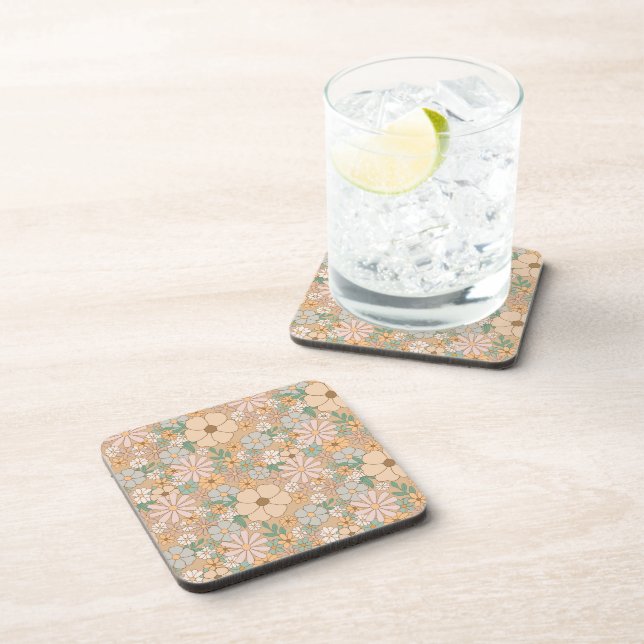 Dessous-de-verre Plastique Gris Rose Peach Orange Floral (Côté Droit)