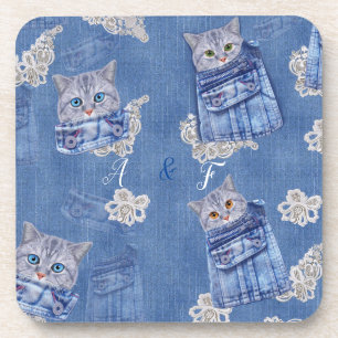 Dessous-de-verre Poches de jean en denim,Chatons et dentelle