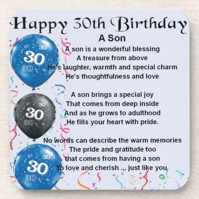 Dessous-de-verre Poème de fils - 30ème conception d'anniversaire (Devant)