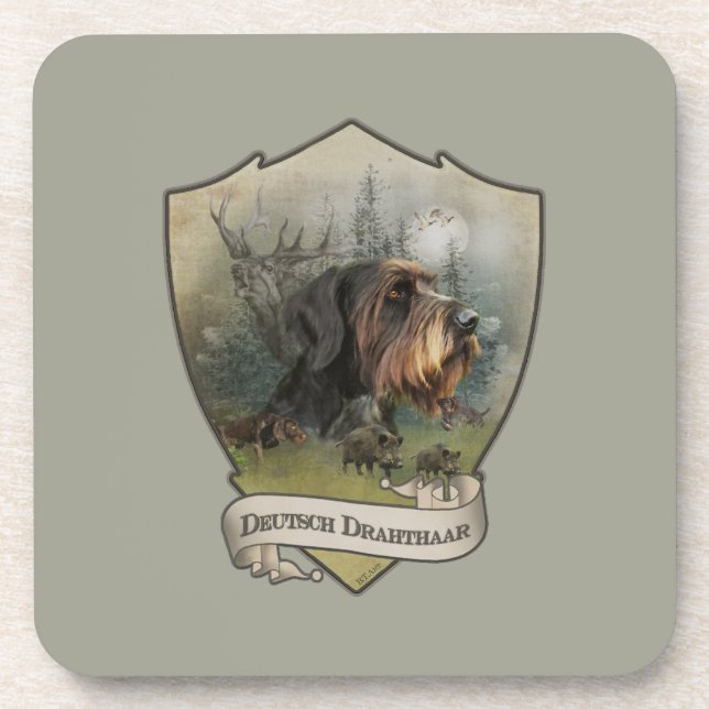 Dessous-de-verre Pointeur À poils durs allemand, Chasse au sanglier (Devant)