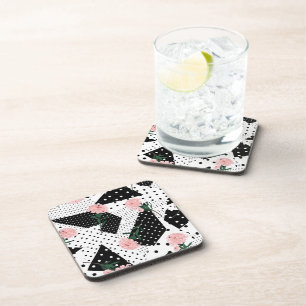Dessous-de-verre Points Abstraits modernes et fleurs roses