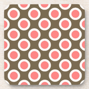 Dessous-de-verre Points rétro encerclés, taupe et rose corail
