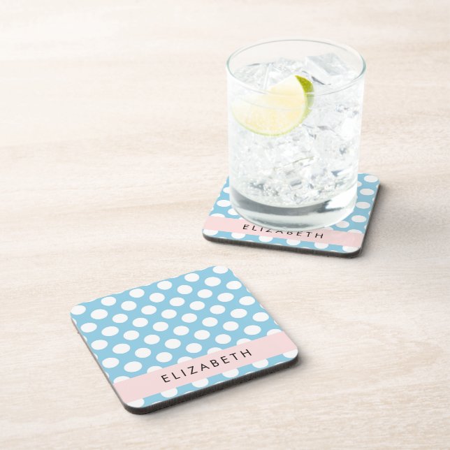 Dessous-de-verre Pois Bleus, Motif Polka Dot, Votre Nom (Côté Droit)