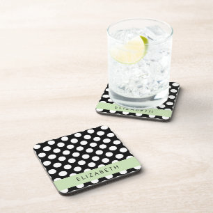 Dessous-de-verre Pois noirs et blancs, pointillés, Votre nom