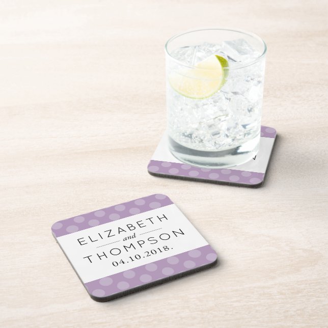 Dessous-de-verre Pois violets, Motif à points Polka, Mariage (Côté Droit)