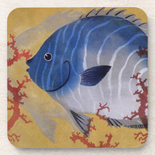 Dessous-de-verre Poisson bleu tropical Vieille illustration de la v