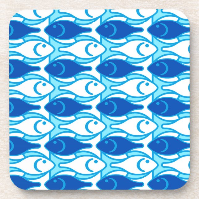 Dessous-de-verre Poisson moderne du milieu du siècle, bleu cobalt (Devant)