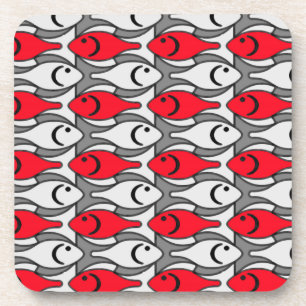 Dessous-de-verre Poisson moderne du milieu du siècle, rouge et gris
