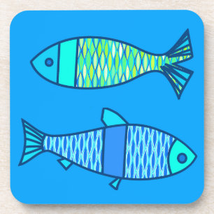 Dessous-de-verre Poisson moderne rétro, bleu turquoise et cerulean