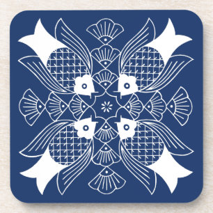 Dessous-de-verre Poisson sous-marin avec Arrière - plan bleu