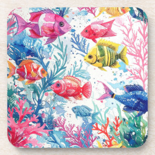 Dessous-de-verre Poisson tropical vibrant motif de vie marine à l'a