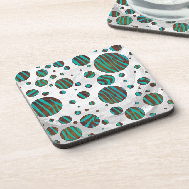 Dessous-de-verre Polka Dot Zebra Brown et Turquoise (Côté gauche)