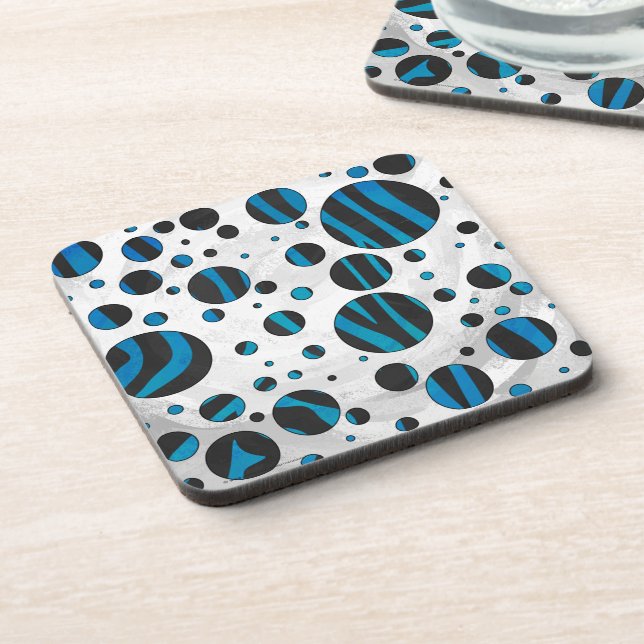 Dessous-de-verre Polka Dot Zebra Motif noir et bleu (Côté gauche)