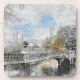 Dessous-de-verre Pont aquarelle à Central Park New York