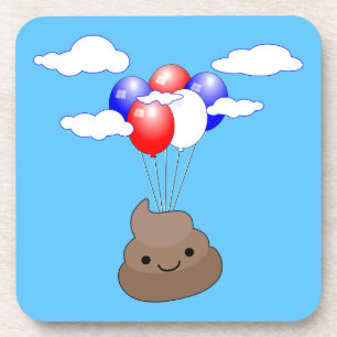 Dessous-de-verre Poo Emoji Voler Avec Des Ballons Dans Le Ciel Bleu
