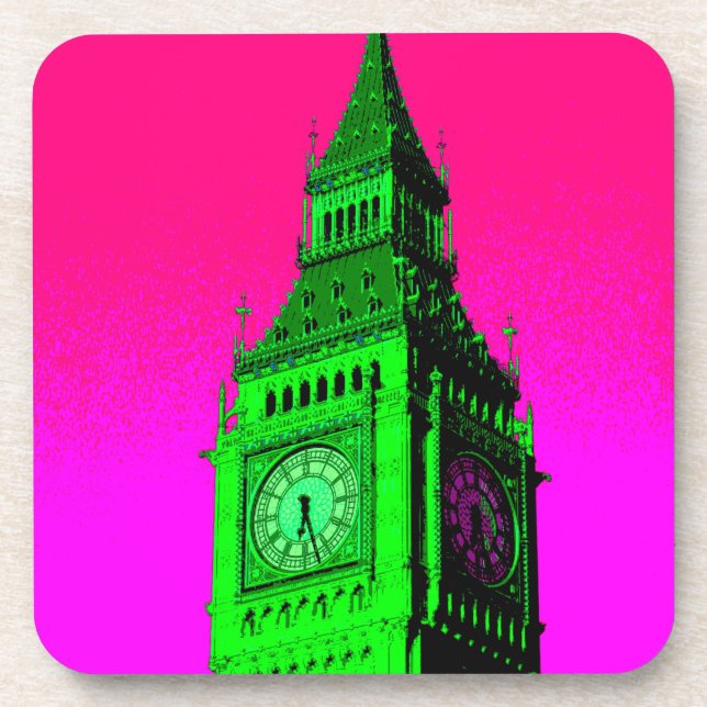 Dessous-de-verre Pop Art Big Ben Londres Voyage rose Vert (Devant)