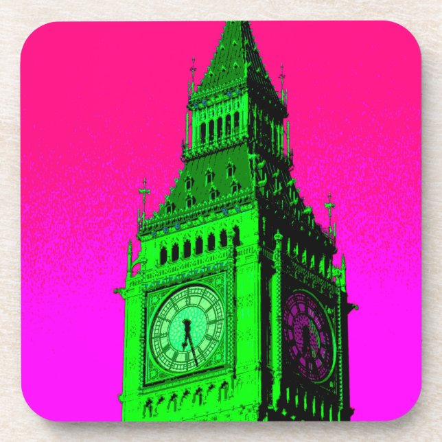 Dessous-de-verre Pop Art Big Ben Londres Voyage rose Vert (Devant)