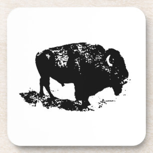 Dessous-de-verre Pop Art Black White Buffalo Bison Silhouette