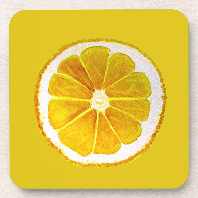Dessous-de-verre Pop art jaune vif citron pamplemousse aquarelle (Devant)