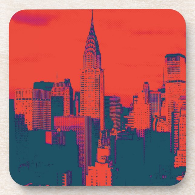 Dessous-de-verre Pop Style Rouge Retro Art New York City (Devant)