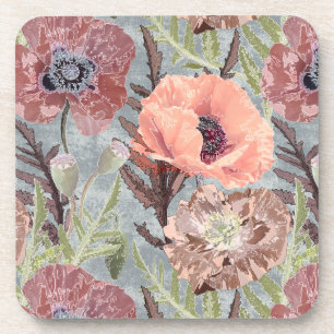 Dessous-de-verre Poppies rose floral vintage gris arrière - plan st