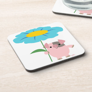 Dessous-de-verre Porc mignon de bande dessinée avec les caboteurs