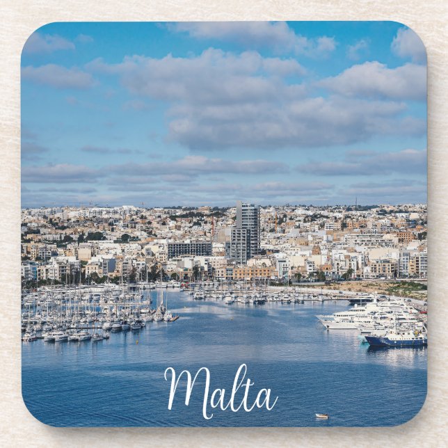 Dessous-de-verre Port de Sliema avec bâtiments et bateaux modernes (Devant)