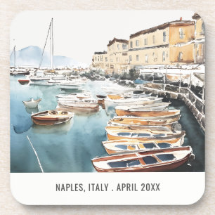 Dessous-de-verre Port Père Noël Lucia Naples Italie Aquarelle Voyag