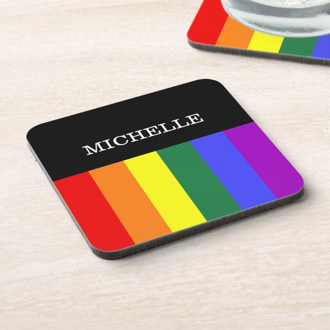 Dessous-de-verre Porta Copos Orgulho Gay Rainbow Personalizado (Côté gauche)