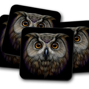 Dessous de verre Portrait de hibou vintage   Jeu d
