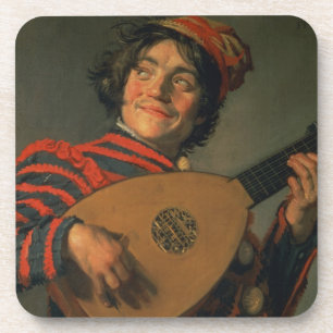 Dessous-de-verre Portrait d'un farceur avec un luth (huile sur la