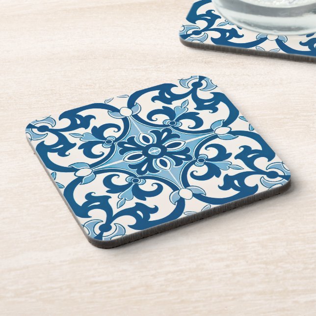 Dessous-de-verre Portugais Blue Azulejo Fleur De Lis Boissons (Côté gauche)