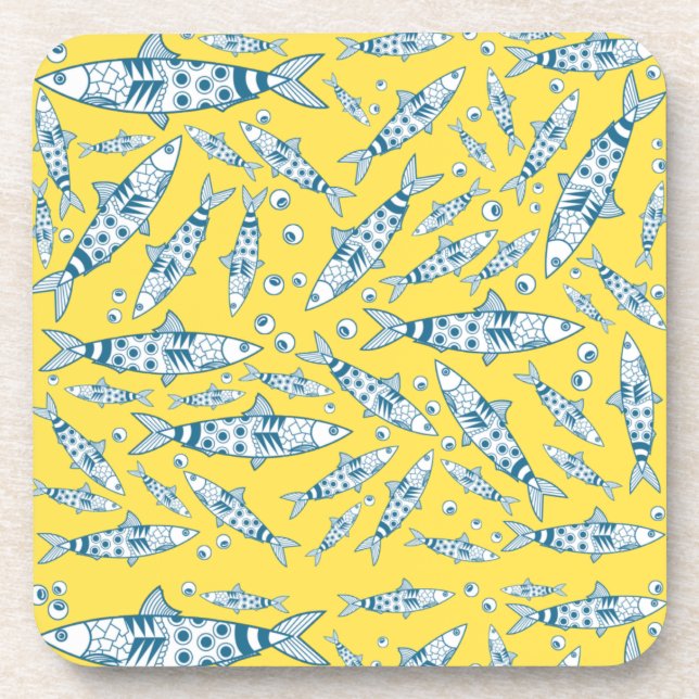 Dessous-de-verre Portugais Lisbonne Sardines Motif Azulejos Jaune (Devant)