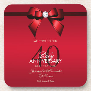 Dessous-de-verre Posh Gem Bow & Ribbon 40e anniversaire de Mariage