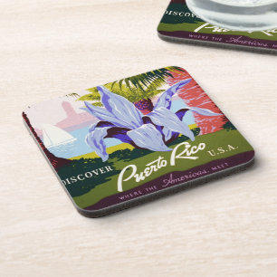 Dessous-de-verre Poster Vintage voyage, Découvrez Porto Rico !