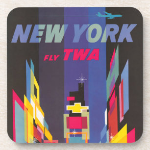 Dessous-de-verre Poster Vintage voyage, Fly Twa, New York