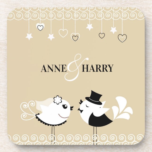 Dessous de verre pour oiseaux mariages (jeu de 4) (Devant)