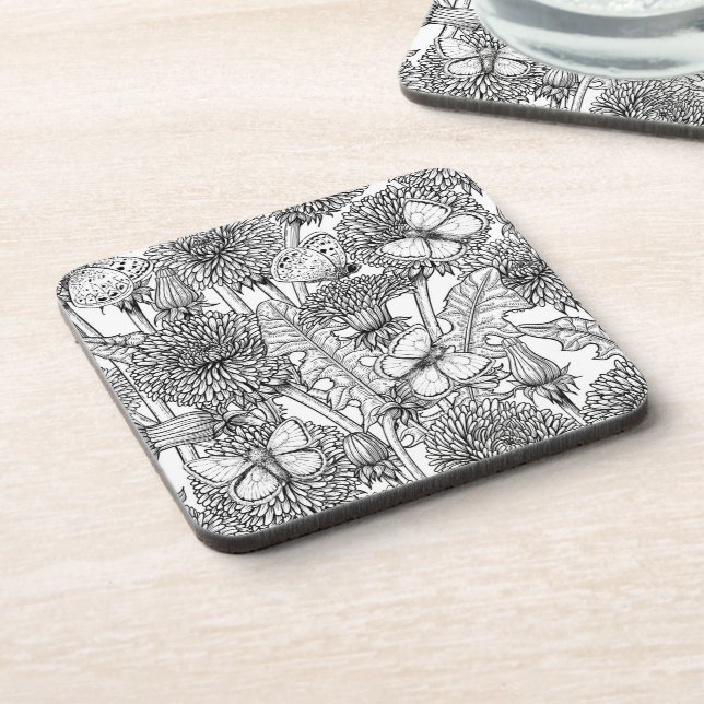 Dessous-de-verre Pré Dandelion en noir et blanc (Côté gauche)