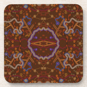 Dessous-de-verre Promenade aborigène australienne avec traces anima